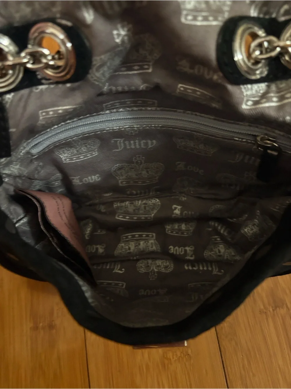 Juicy Couture Black Shoulder Bag with Silver Polka Dots Adjustable strap